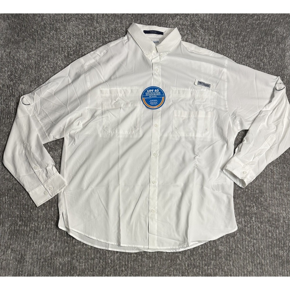 Columbia PFG Tamiami Shirt Men XL White Long Sleeve Button Up Fishing Omni-Shade